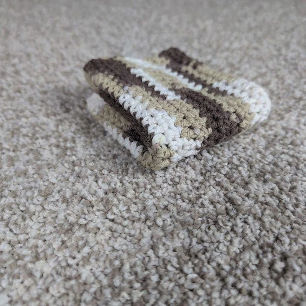 Handmade Crochet‎ Washcloth Dishcloth Cotton Chocolate Milk Stripes Brown White